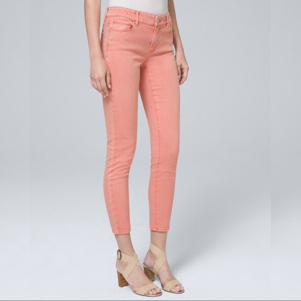 White House Black Market The Skinny Crop Peach Orange Mid-Rise Jeans in Size 2